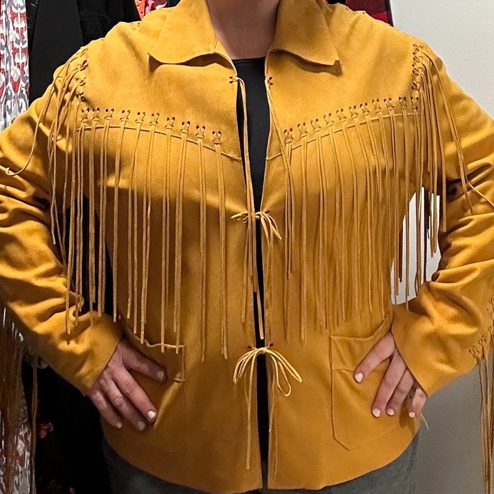 Vintage Mustard Yellow Suede Fringe Jacket